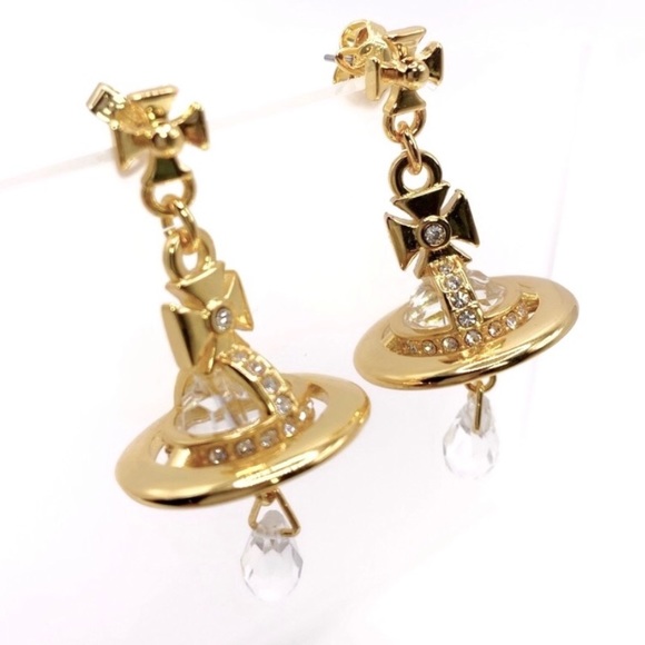 Sold out Vivienne Westwood gold crystal signature Orb drop earrings - Picture 3 of 8